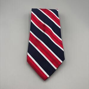 Faconnable Tie 60% Soie Silk 40% Cotton Striped Design Red Blue Made in France